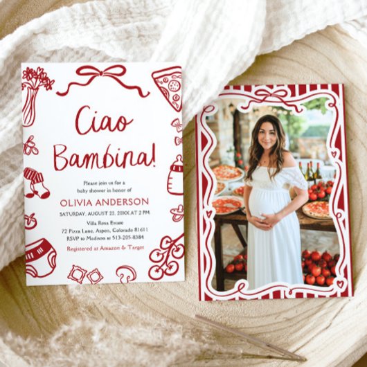 Italienische Ciao Bambina Girl Whimsical Baby Dusc Einladung