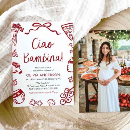 Italienische Ciao Bambina Girl Whimsical Baby Dusc Einladung