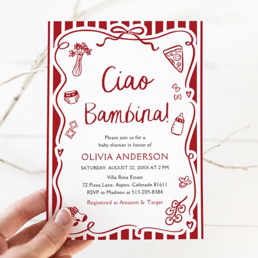 Italienische Ciao Bambina Girl Whimsical Baby Dusc Einladung
