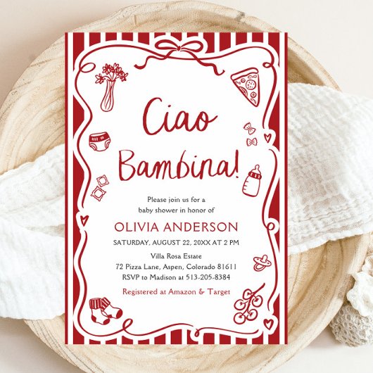 Italienische Ciao Bambina Girl Whimsical Baby Dusc Einladung