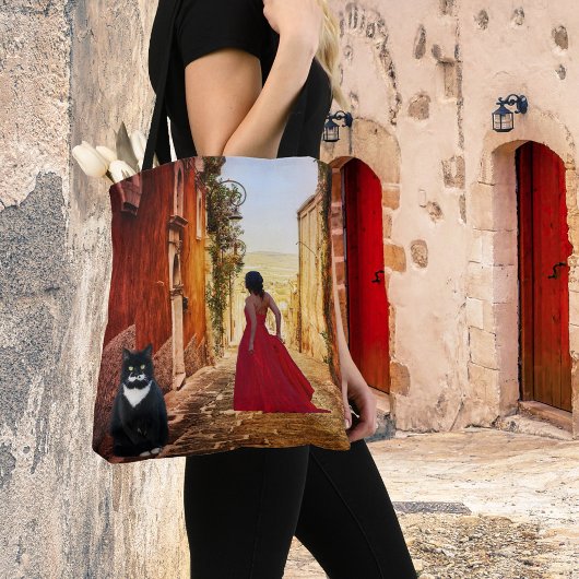 Italienische Dame in Red Tuxedo Kunstvoll wandern Tasche