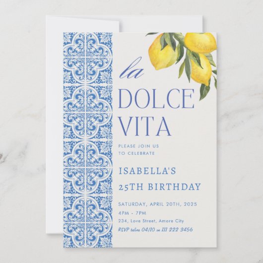 Italienische Dolce Vita Mittelmeer Tiles Geburtsta Einladung (Vorderseite)