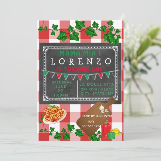 Italienische Einladung zum 1. Geburtstag (Stehend Vorderseite)