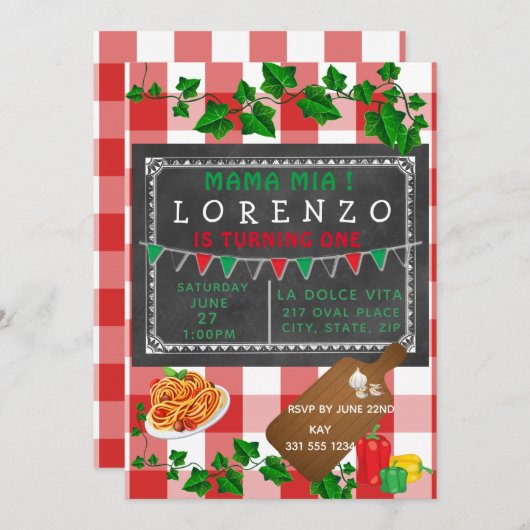 Italienische Einladung zum 1. Geburtstag (Vorne/Hinten)