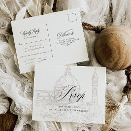 Italienische Elegance Illustriert | Hochzeit RSVP Postkarte