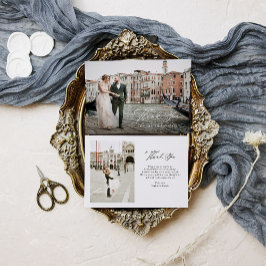 Italienische Elegance Klassische Schrift Zwei-Foto Dankeskarte