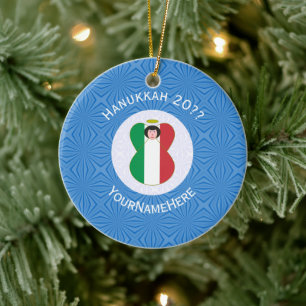 Italienische Engel Hanukkah-Flagge Personalisiert  Keramik Ornament