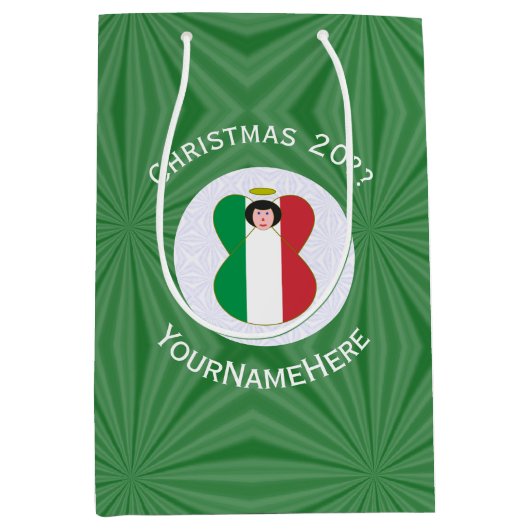 Italienische Engel-Weihnachtsfahne Personalisiert Mittlere Geschenktüte (Vorderseite)