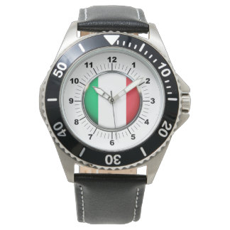 Italienische Fahne mit schwarzem Leder Armbanduhr
