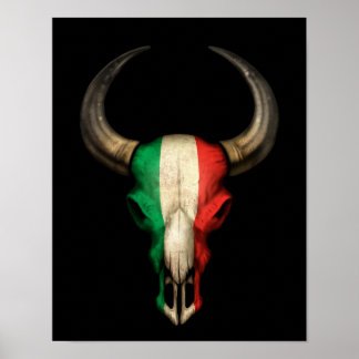 Italienische Flagge Bull Skull auf schwarz Poster