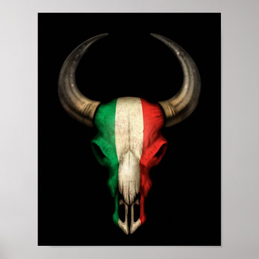 Italienische Flagge Bull Skull auf schwarz Poster (Vorne)