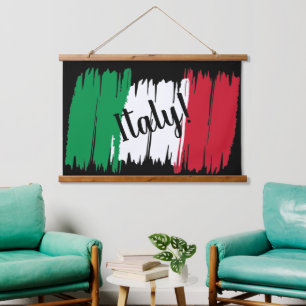 Italienische Flagge für künstlerische Pinselstrich Wandteppich Mit Holzrahmen