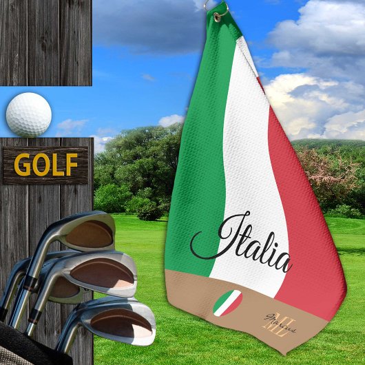 Italienische Flagge & Italien, mit Monogramm Golf Golfhandtuch