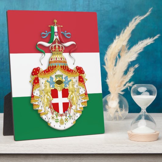 Italienische Flagge mit Abzeichen des Königreichs  Fotoplatte (Seite)