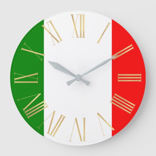 Italienische Flagge mit goldrömischen Zahlen Große Wanduhr (Vorderseite)