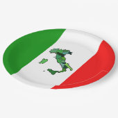 Italienische Flagge mit Karte Italiens Pappteller (Schrägansicht)