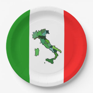 Italienische Flagge mit Karte Italiens Pappteller