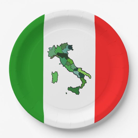 Italienische Flagge mit Karte Italiens Pappteller (Vorderseite)