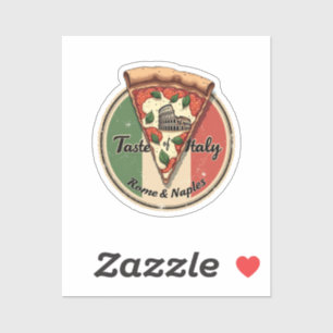 Italienische Flagge mit Vintager Pizza aus Rom und Aufkleber
