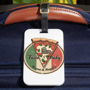 Italienische Flagge mit Vintager Pizza aus Rom und Gepäckanhänger