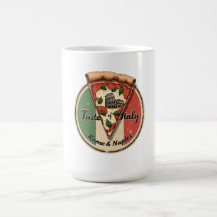 Italienische Flagge mit Vintager Pizza aus Rom und Kaffeetasse