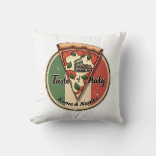 Italienische Flagge mit Vintager Pizza aus Rom und Kissen