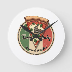 Italienische Flagge mit Vintager Pizza aus Rom und Runde Wanduhr