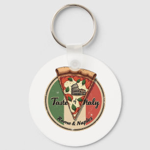 Italienische Flagge mit Vintager Pizza aus Rom und Schlüsselanhänger