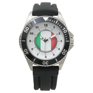 Italienische Flagge Schwarzer Gummi-Strap-Watch Armbanduhr