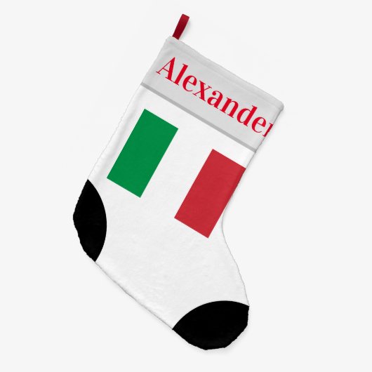 Italienische Flagge Sportsocken Design mit Namen Großer Weihnachtsstrumpf (Vorderansicht (hängend))