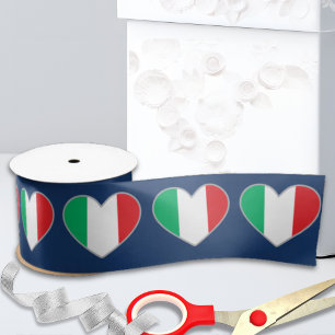 Italienische Flaggenherzen auf königsblau Satinband