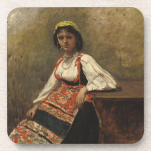 Italienische Frau (La Morieri) von Corot Getränkeuntersetzer