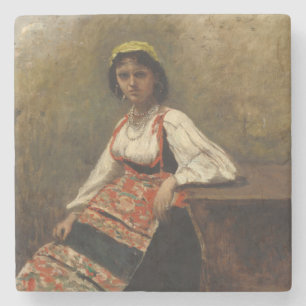 Italienische Frau (La Morieri) von Corot Steinuntersetzer