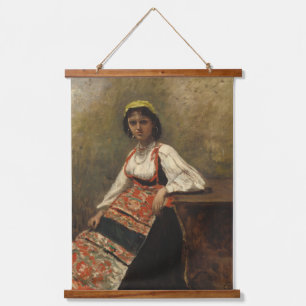 Italienische Frau (La Morieri) von Corot Wandteppich Mit Holzrahmen