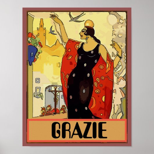 Italienische Frau und Wein, Vino Poster (Vorne)