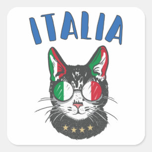 Italienische Fußballflagge Cat Mascot Quadratischer Aufkleber