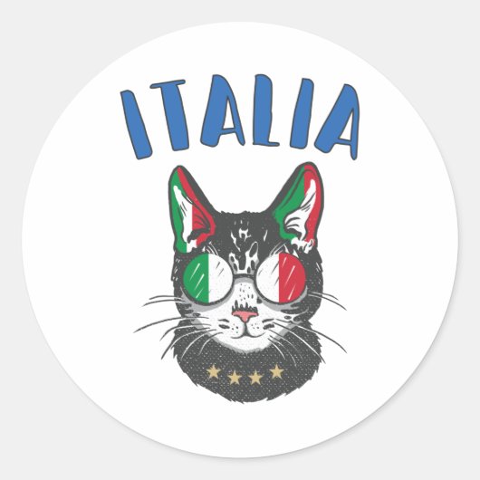 Italienische Fußballflagge Cat Mascot Runder Aufkleber (Vorderseite)