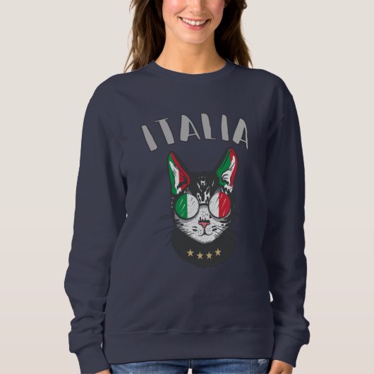 Italienische Fußballflagge Cat Mascot Sweatshirt (Vorderseite)