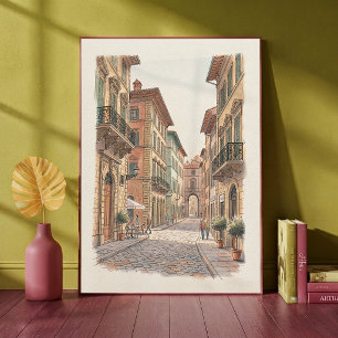 Italienische Gasse Wasserfarbe Architektur Straße  Poster