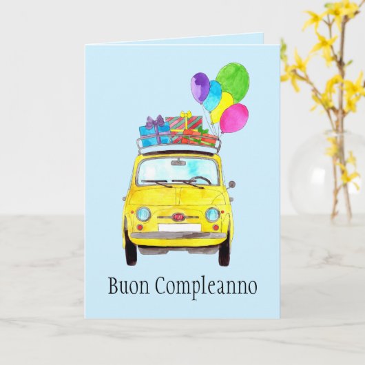 Italienische Geburtstagskarte Retro Fiat 500 Karte (Gelbe Blume)