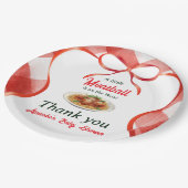Italienische Gingham-Rote-Fleischbällchen-Pasta-Ba Pappteller (Schrägansicht)