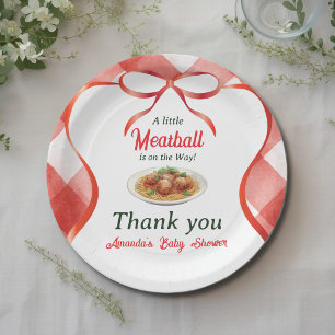 Italienische Gingham-Rote-Fleischbällchen-Pasta-Ba Pappteller