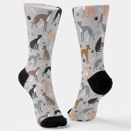 Italienische Grauhund-Hundsknochen und -paws Socken (Gewinkelt)