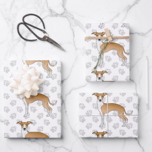 Italienische Grauhunde mit Paws Geschenkpapier Set (Vorderseite)