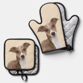 Italienische Greyhound Malerei Sable Original Hund Ofenhandschuh & Topflappen-Set (Vorderseite/Rückseite)