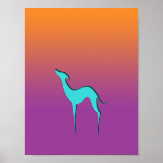 Italienische Greyhound Whippet blaue Silhouette bu Poster (Vorne)