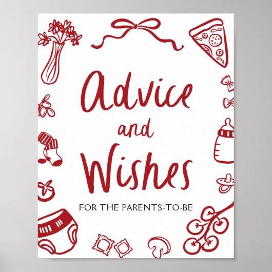 Italienische Handgezeichnete Babydusche und Wünsch Poster (Vorne)