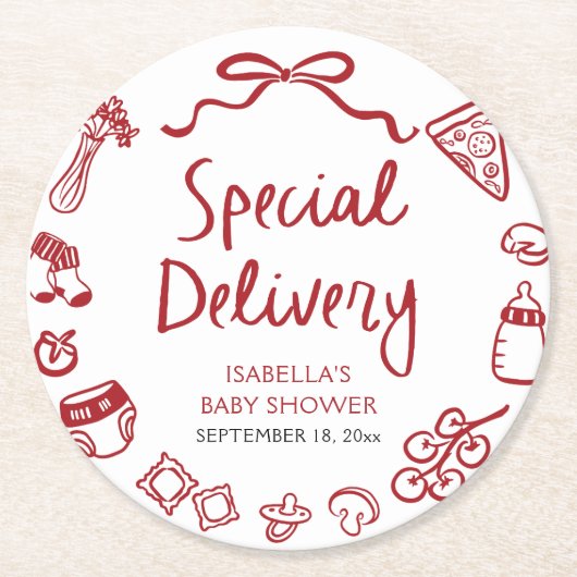 Italienische Handgezeichnete Kinderdusche Runder Pappuntersetzer (Vorderseite)