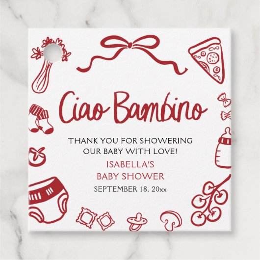 Italienische Handgezogene Pizza Ciao Bambino Babyd Geschenkanhänger (Vorderseite)