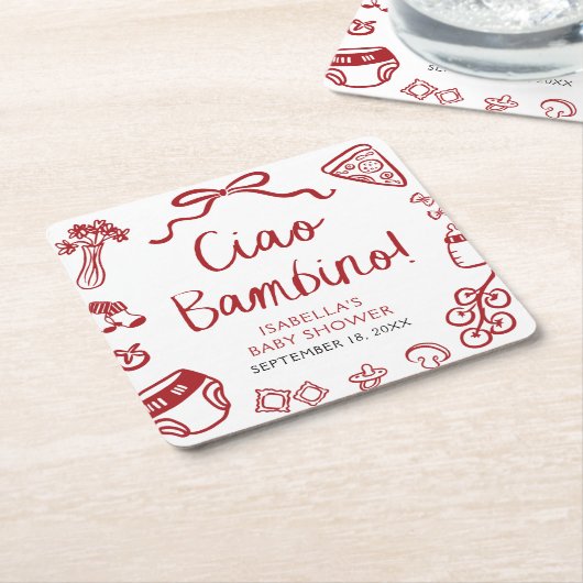 Italienische Handgezogene Pizza Ciao Bambino Babyd Rechteckiger Pappuntersetzer (angewinkelt)